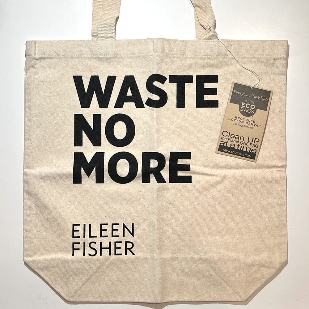 NWT Eileen Fisher Recycled Cotton Canvas Tote Bag - Cream/Black